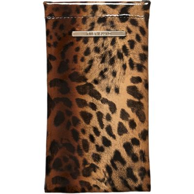Brown leopard print snap sunglasses case